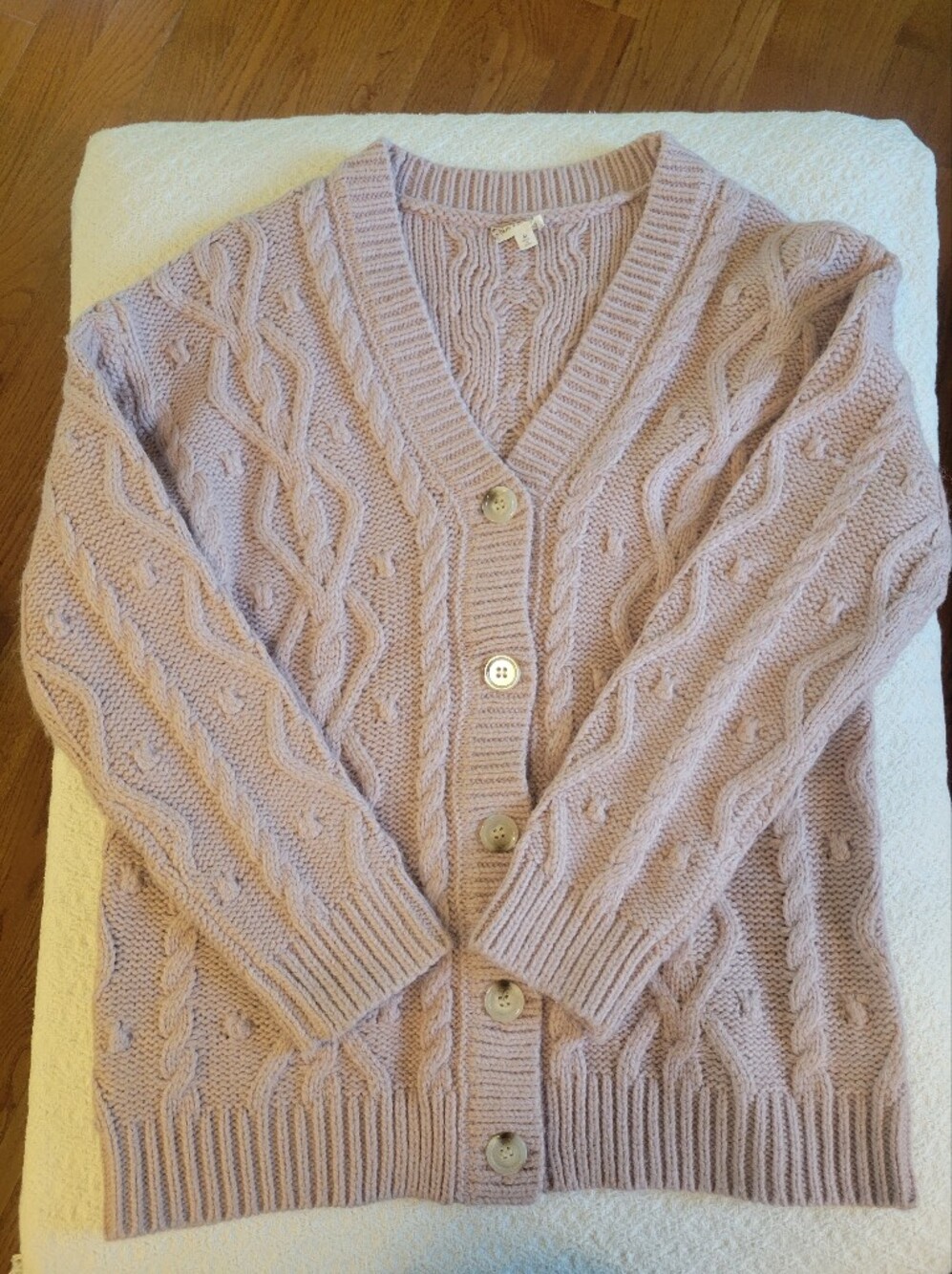 Hem & Thread Cable Knit Button-Front Cardigan — Dusty Rose